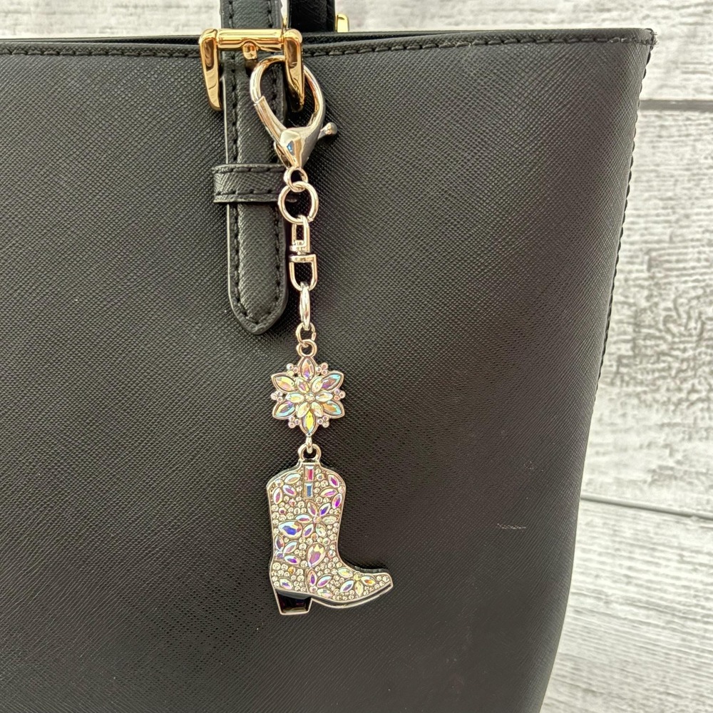 Sparkly Rhinestone Western Cowgirl Boot Purse Charm Keychain Bag Accessory - Picture 3 of 3